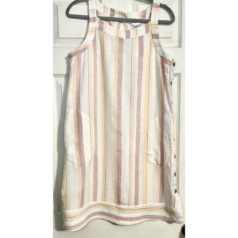 For Cynthia Linen Blend Striped Shift Dress L Large Side Button Coastal Cottage